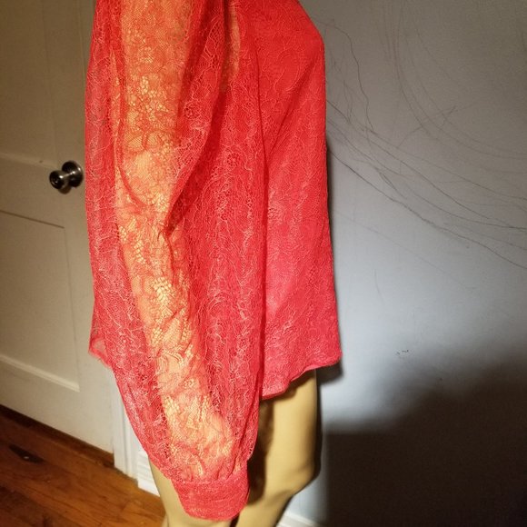 BCBG MaxAzria red lace blouse size L - Picture 6 of 10